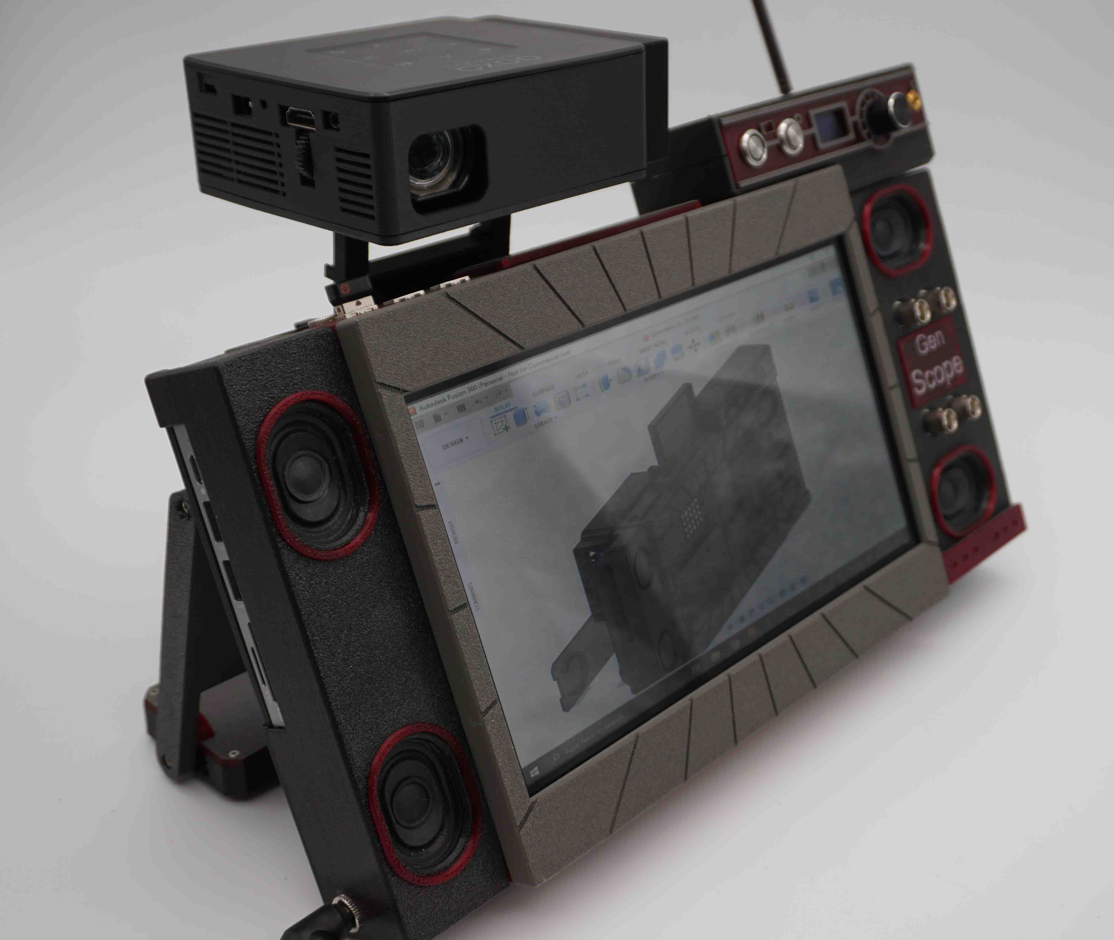 Cyberdeck Red V2 projector pointed forward